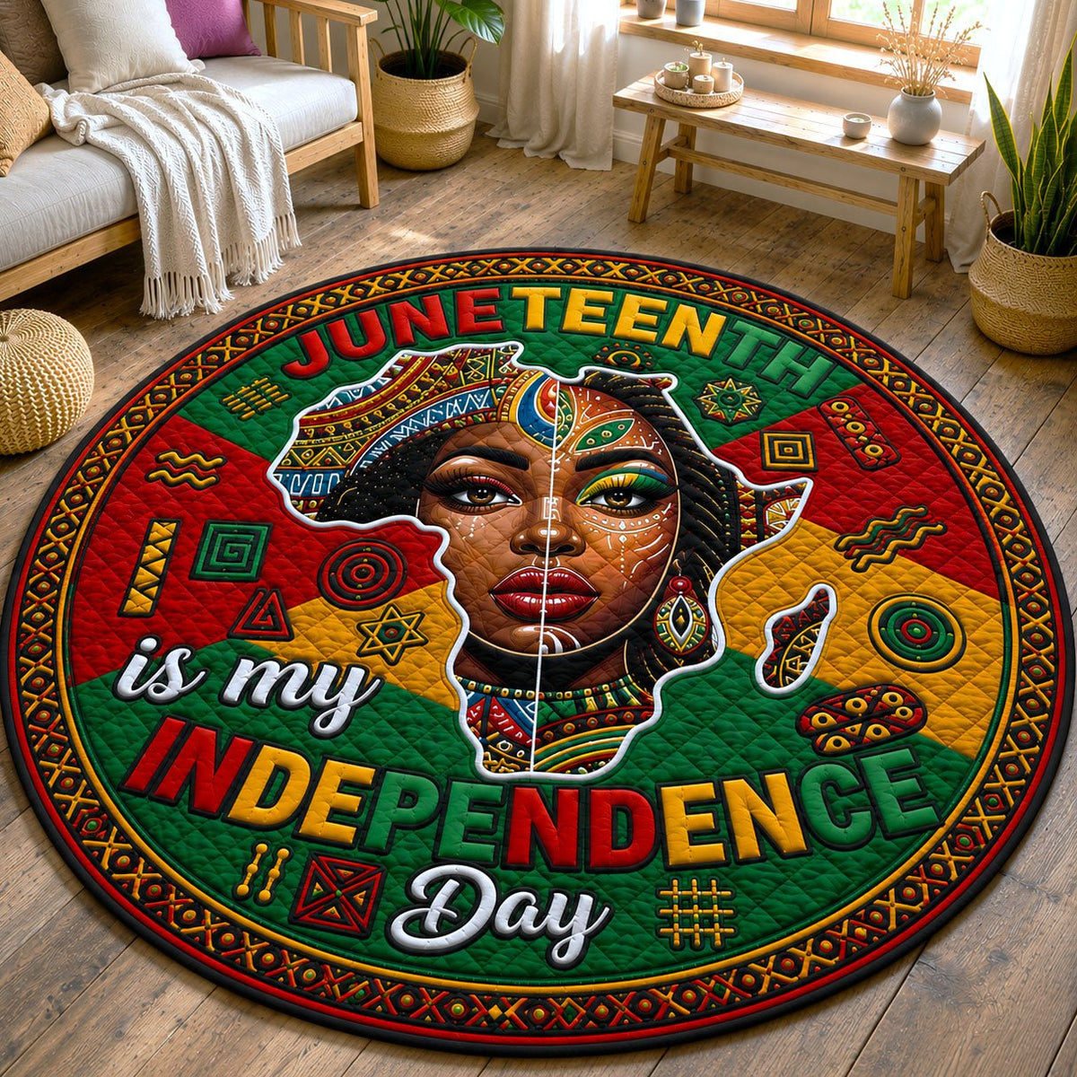Black Queen Juneteenth Independence Round Mat Rug - washable non-slip printed rug
