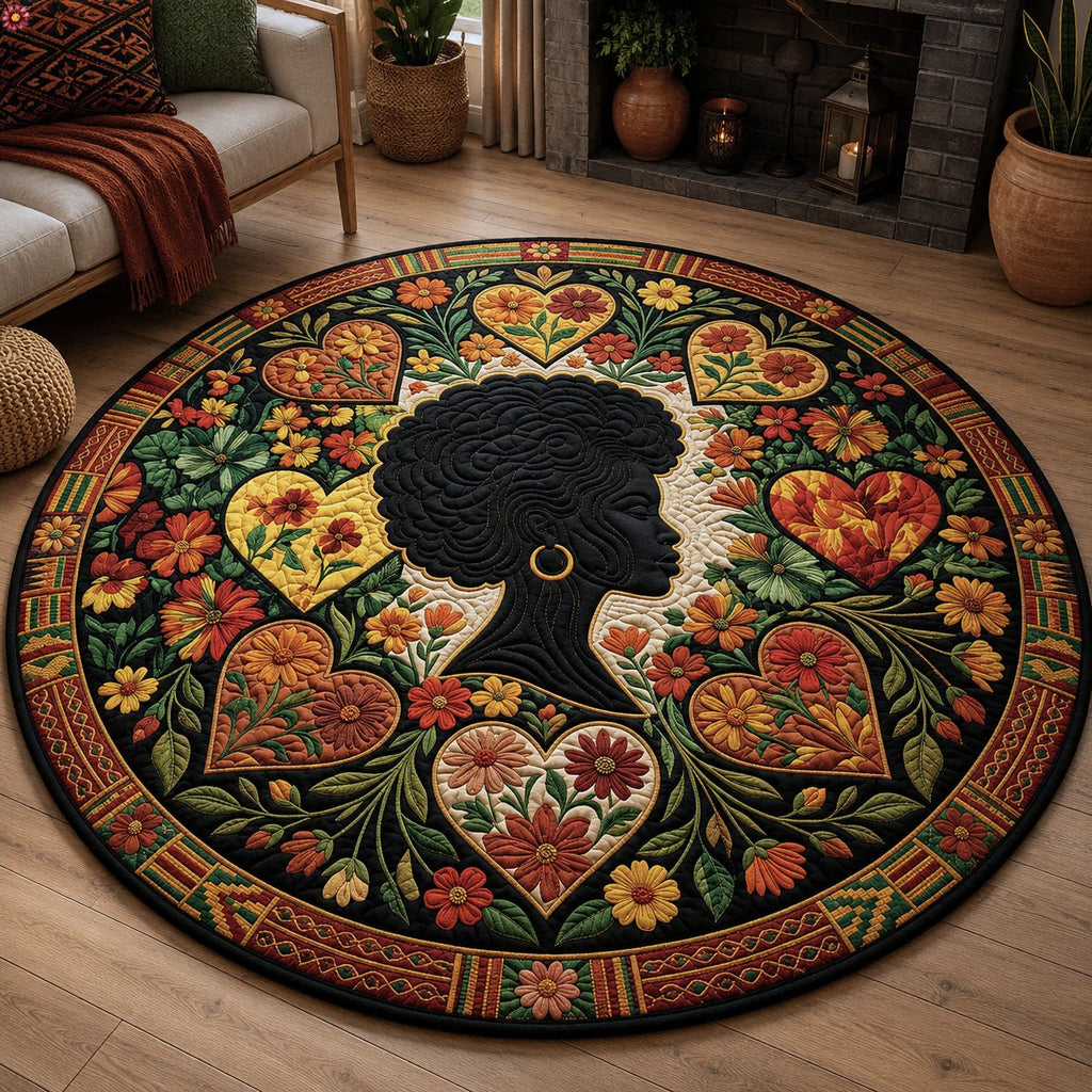 Black Queen Love Bloom Round Mat Rug - Nature Design | Serene Home Decor