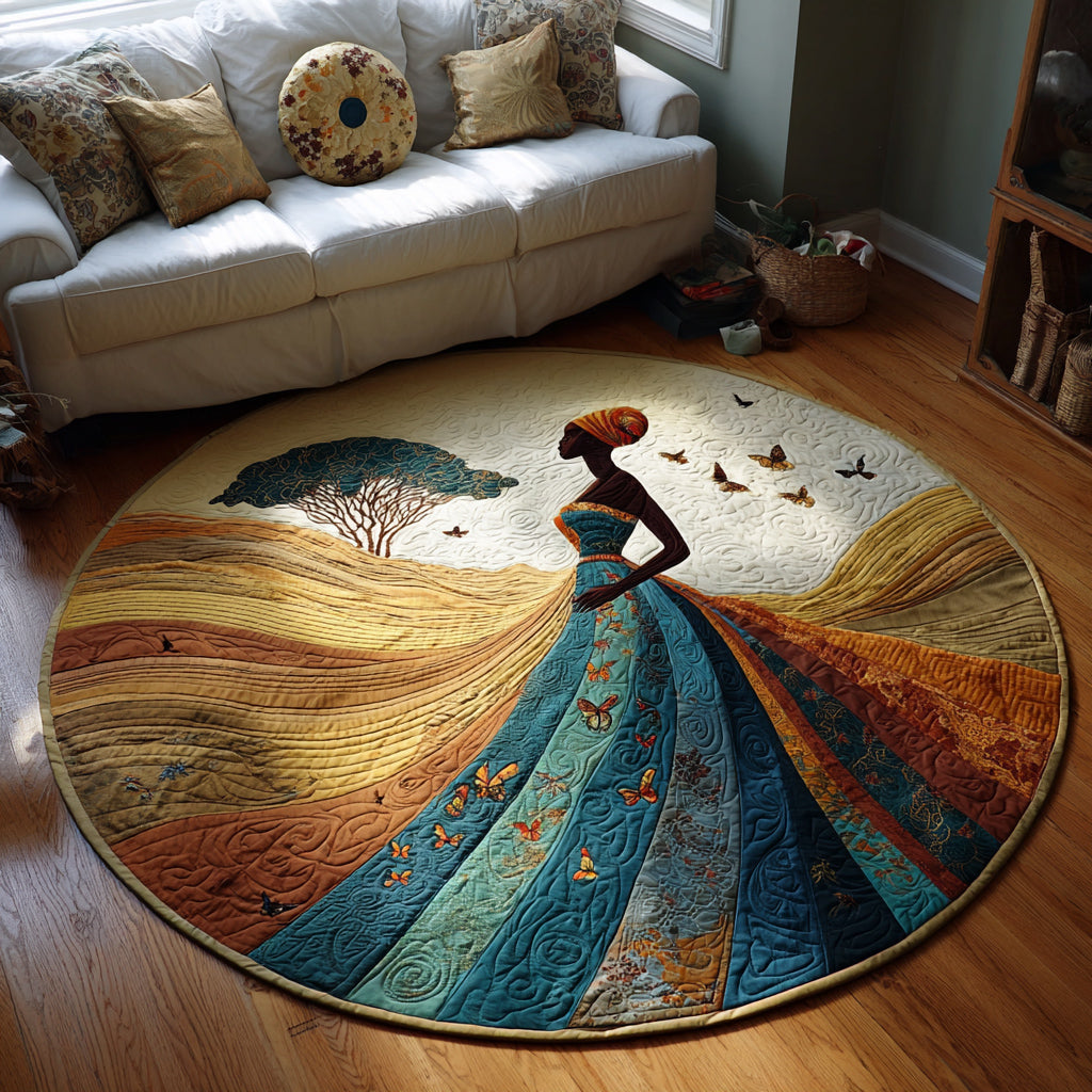Black Woman Azure Serenity Round Mat Rug