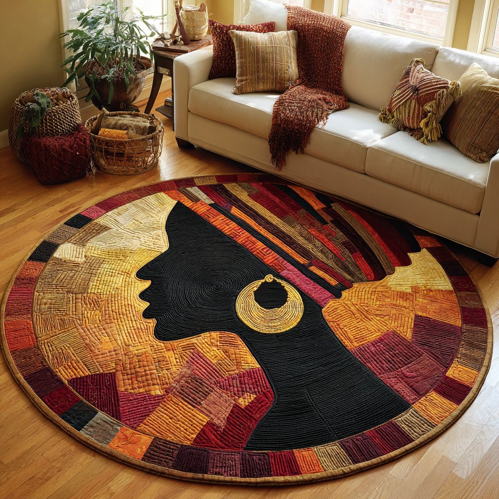 Black Woman Golden Aura Round Mat Rug - Nature Design | Serene Home Decor