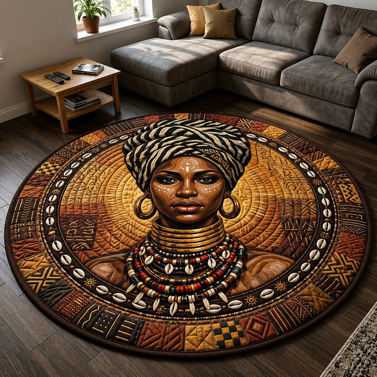 Black Woman Pride Round Mat Rug - washable non-slip printed rug