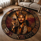 Black Woman Wine Round Mat Rug - washable non-slip printed rug