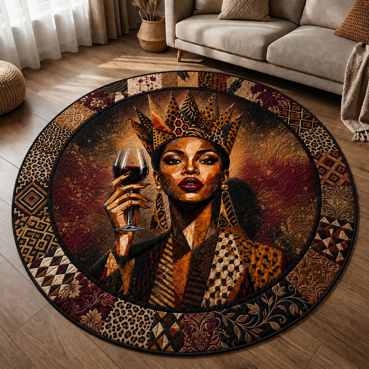 Black Woman Wine Round Mat Rug - Nature Design | Serene Home Decor