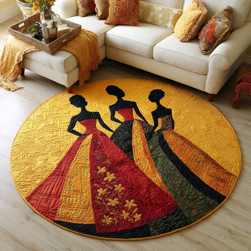Black Women Marigold Bloom Round Mat Rug - Nature Design | Serene Home Decor