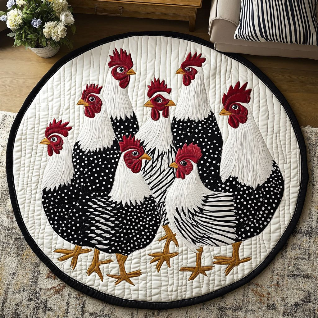 Black and White Flock Round Mat Rug - washable non-slip printed rug