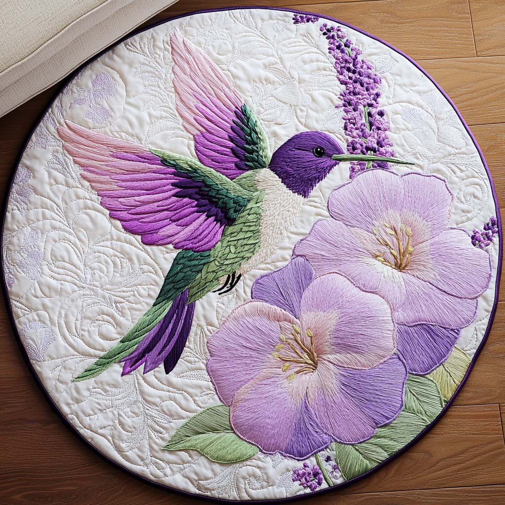 Blissful Hummingbird Dance Round Mat Rug - washable non-slip printed rug
