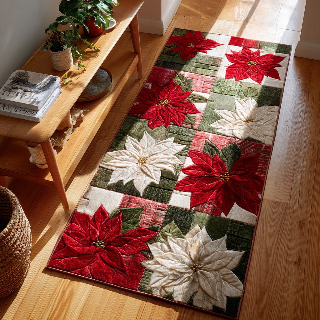 Block Poinsettia Runner Carpet Runner Rug - Cute Pet Design | Animal Printed Runner Rug