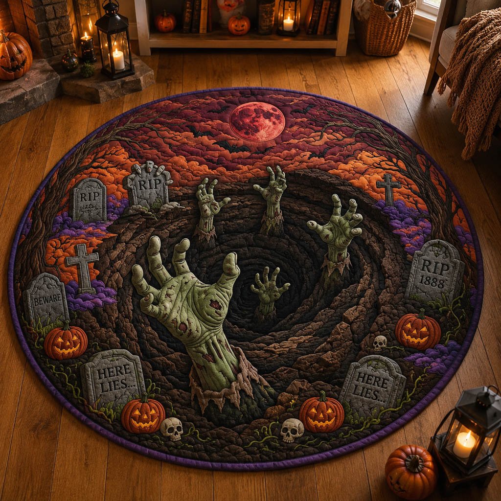 Blood Moon Awakening Round Mat Rug - washable non-slip printed rug