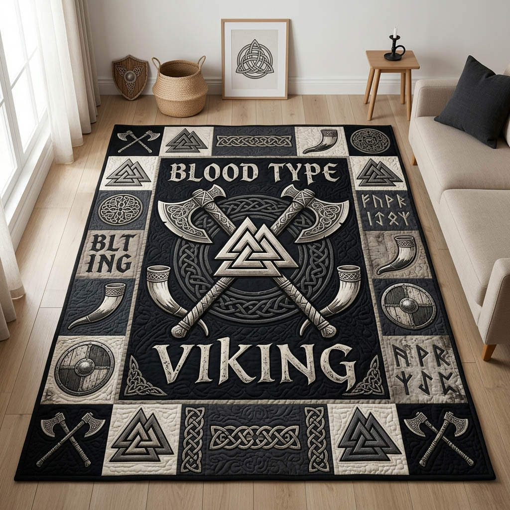 Blood Type Viking area rug in a living room