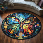 Bloom And Wings Round Mat Rug - washable non-slip printed rug