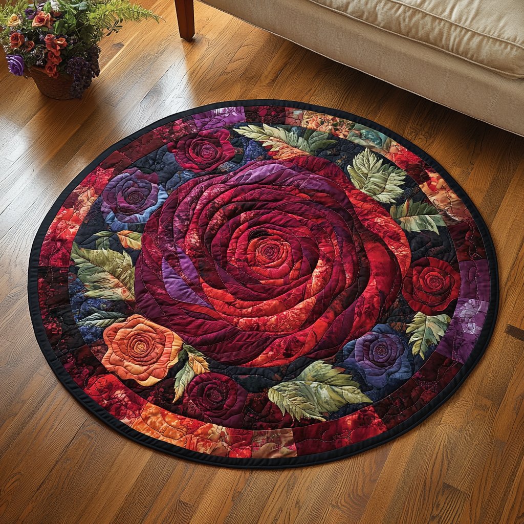 Bloom Circle Round Mat Rug - washable non-slip printed rug