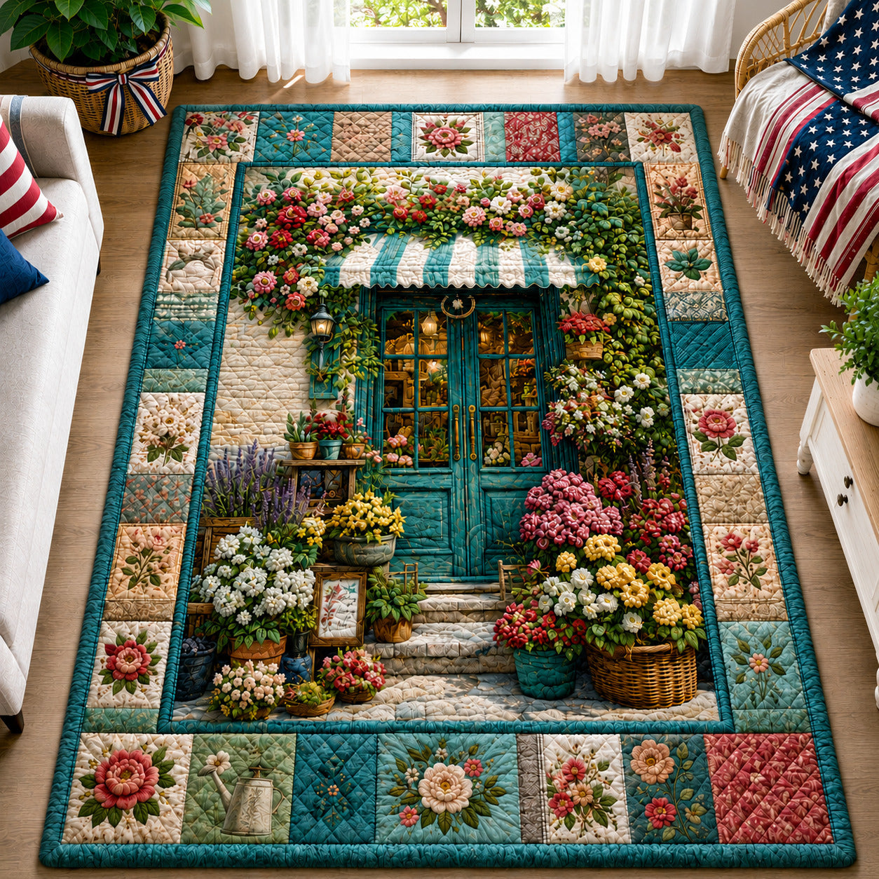 Bloom Cottage area rug in a living room