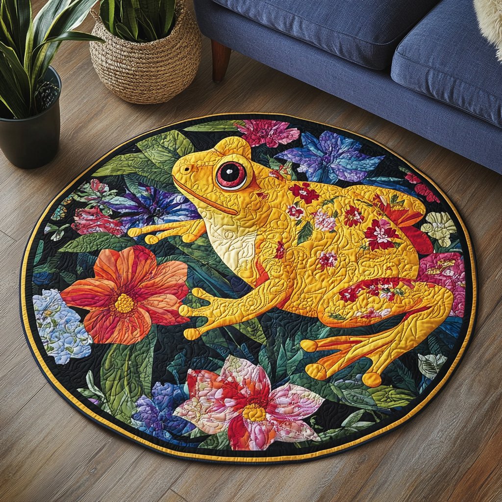 Bloom Frog Round Mat Rug - washable non-slip printed rug