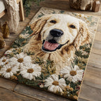 Bloom Golden Retriever area rug in a living room