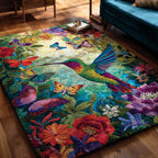 Bloom Hummingbird area rug in a living room