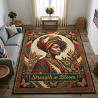 Bloom Strength area rug in a living room