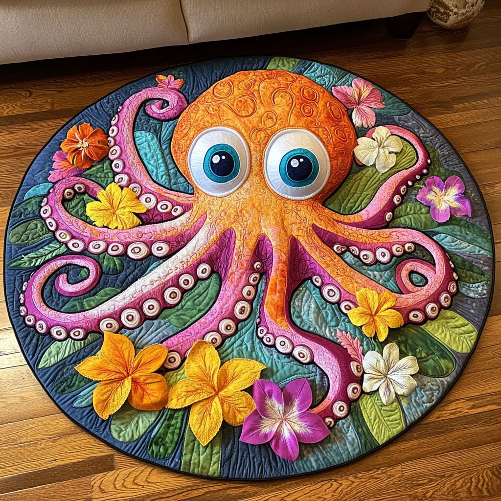 Bloom Tentacles Round Mat Rug - washable non-slip printed rug