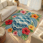 Bloom Turtle Custom Shape Area Rug - Cute Animal Design | Die-Cut Non-Slip Rug - washable non-slip printed rug