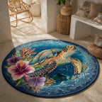 Bloom Turtle Round Mat Rug - washable non-slip printed rug