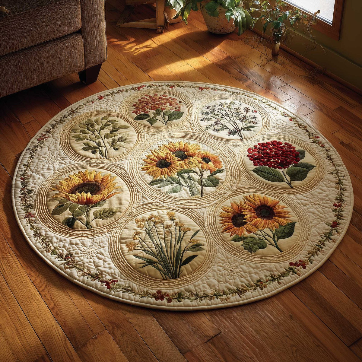 Blooming Acres Round Mat Rug - washable non-slip printed rug