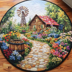 Blooming Cabin Trail Round Mat Rug - washable non-slip printed rug