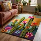 Blooming Cactus area rug in a living room