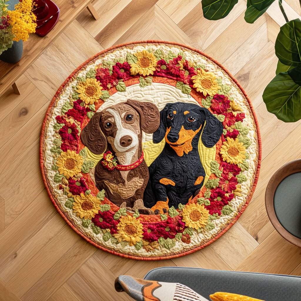 Blooming Dachshund Round Mat Rug - washable non-slip printed rug