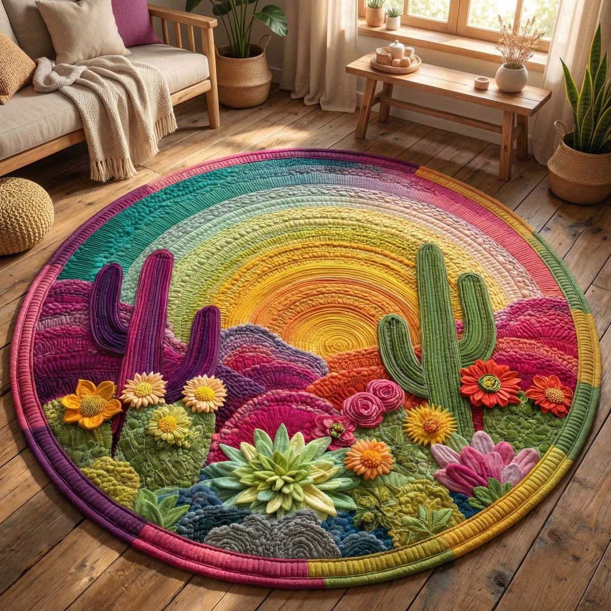 Blooming Desert Round Mat Rug - washable non-slip printed rug