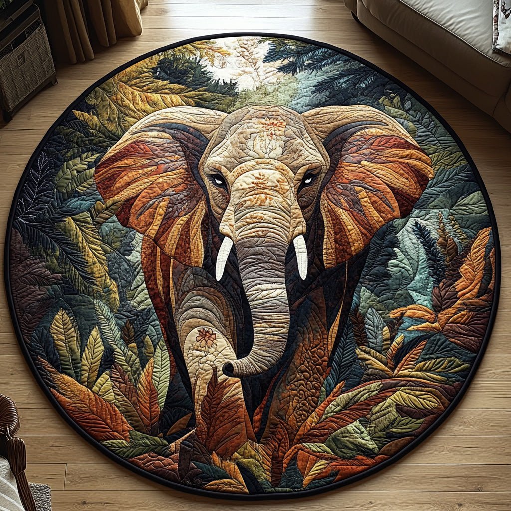 Blooming Elephant Round Mat Rug - washable non-slip printed rug