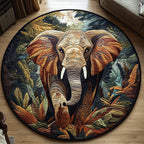 Blooming Elephant Round Mat Rug - washable non-slip printed rug