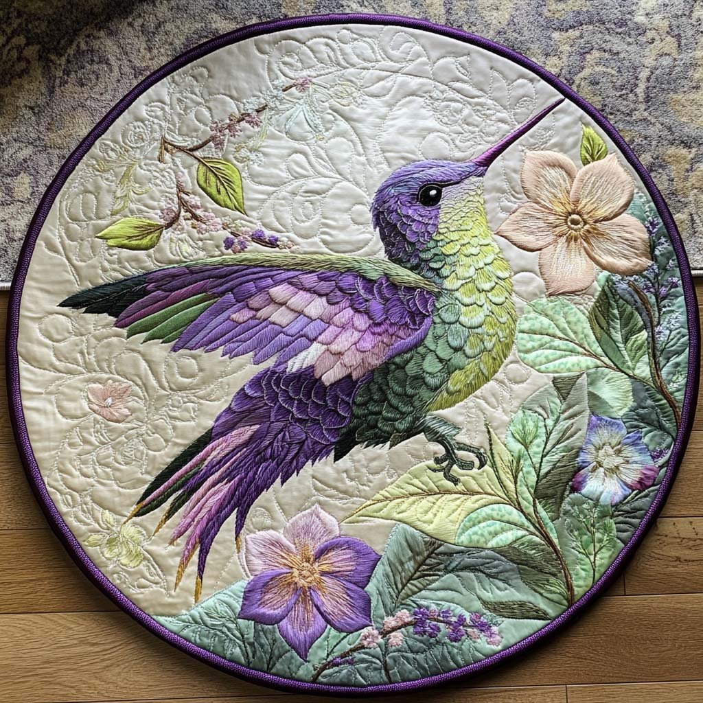 Blooming Hummer Joy Round Mat Rug - washable non-slip printed rug