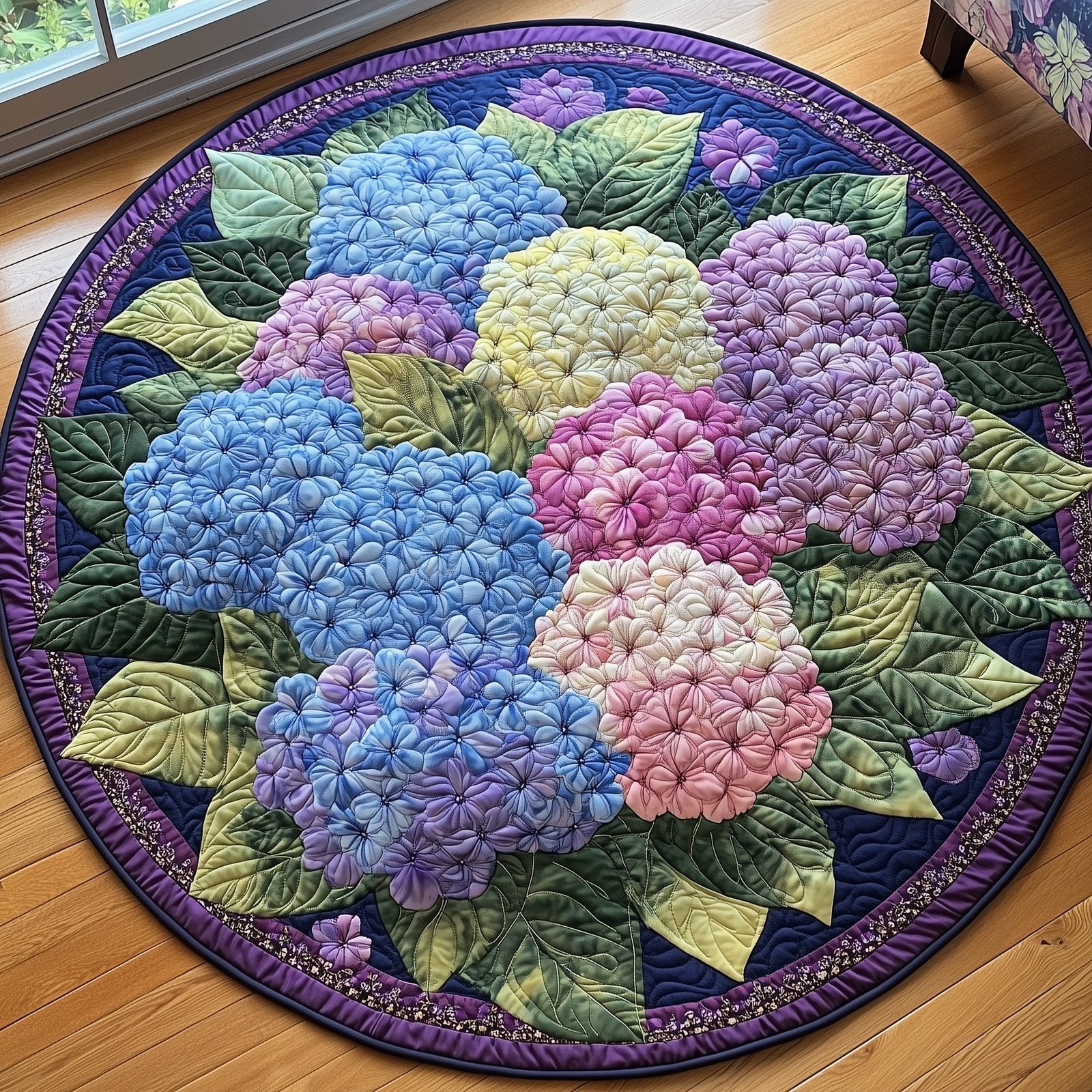 Blooming Hydrangea Paradise Round Mat Rug - Nature Design | Serene Home Decor