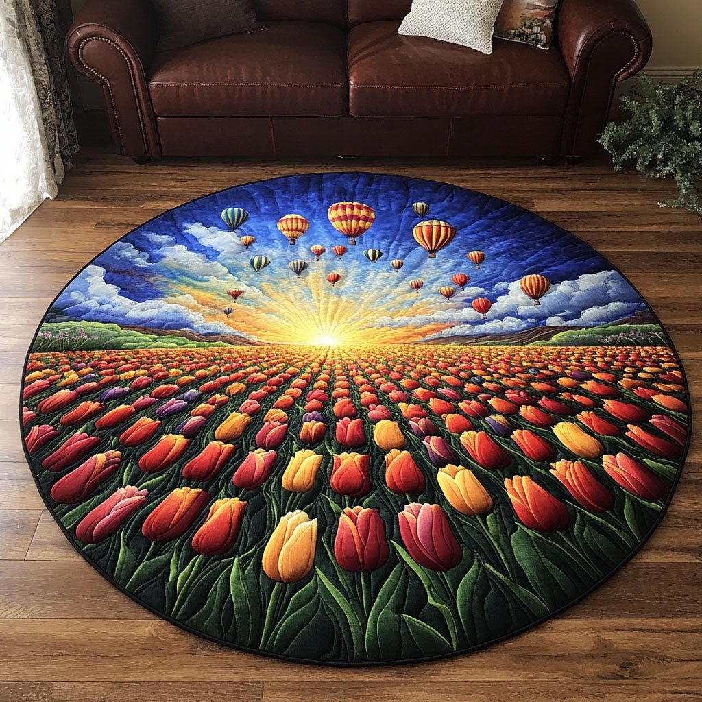 Blooming Meadows Round Mat Rug - washable non-slip printed rug
