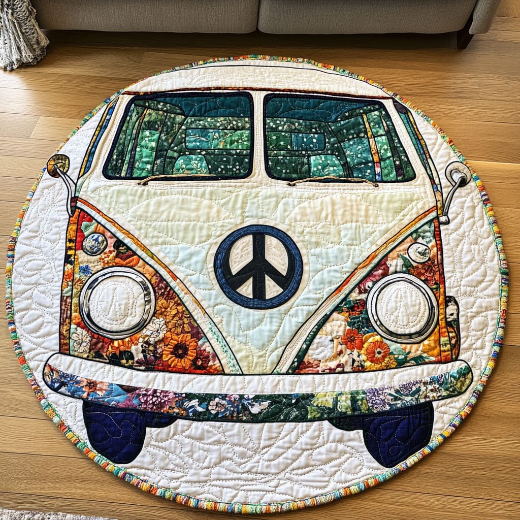 Blooming Roadtrip Round Mat Rug - washable non-slip printed rug