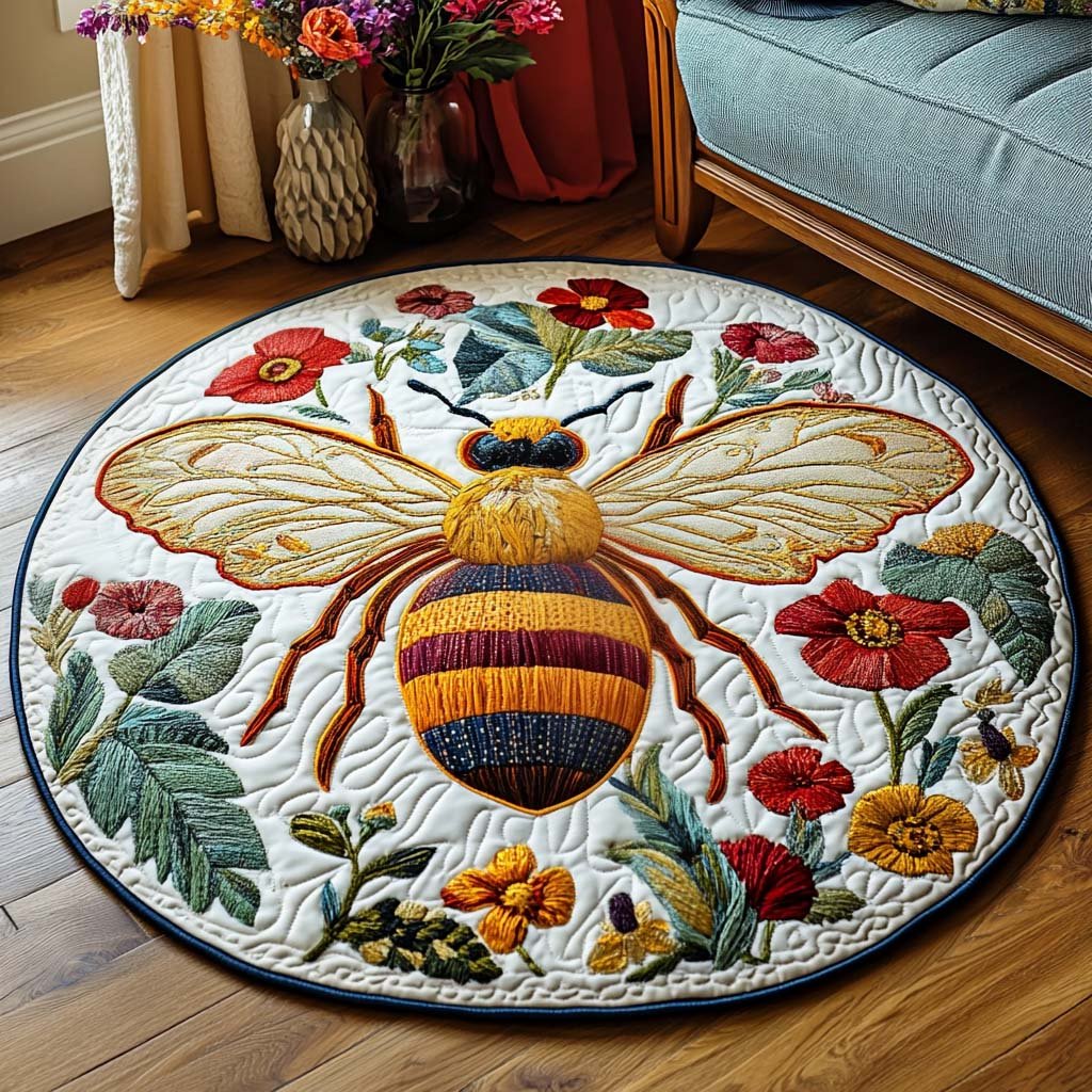 Blooming Solitude Round Mat Rug - washable non-slip printed rug