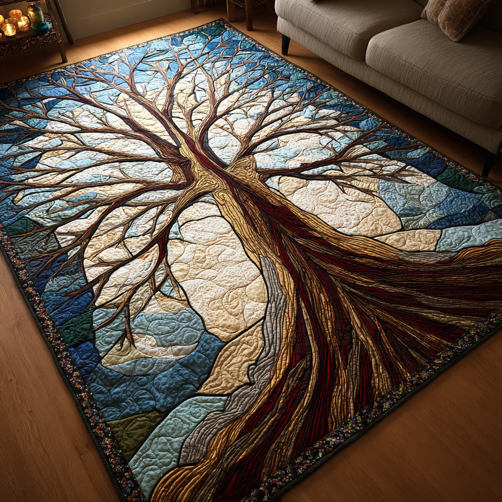 Blooming Tree area rug in a living room