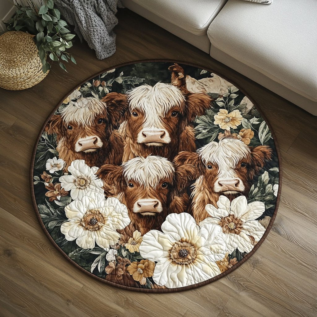 Blossom Cows Round Mat Rug - washable non-slip printed rug