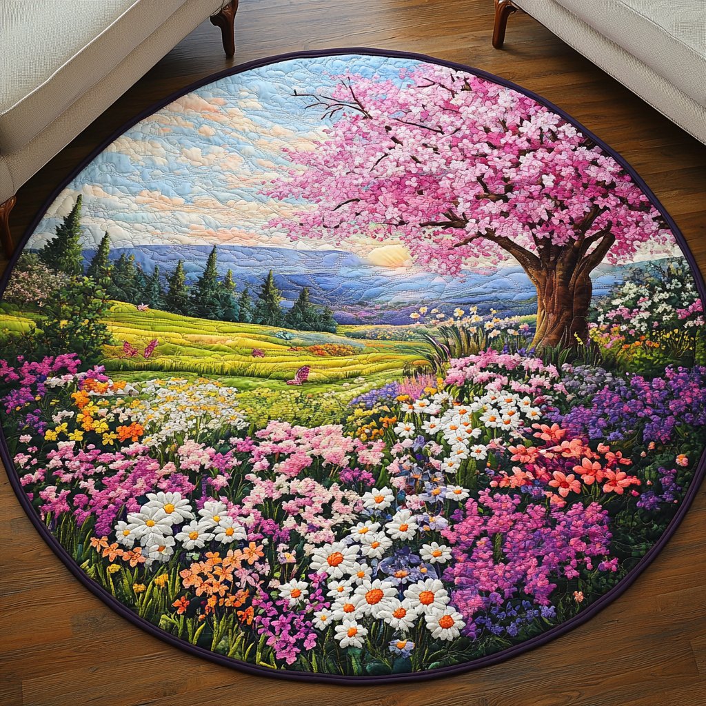 Blossom Meadow Round Mat Rug - washable non-slip printed rug