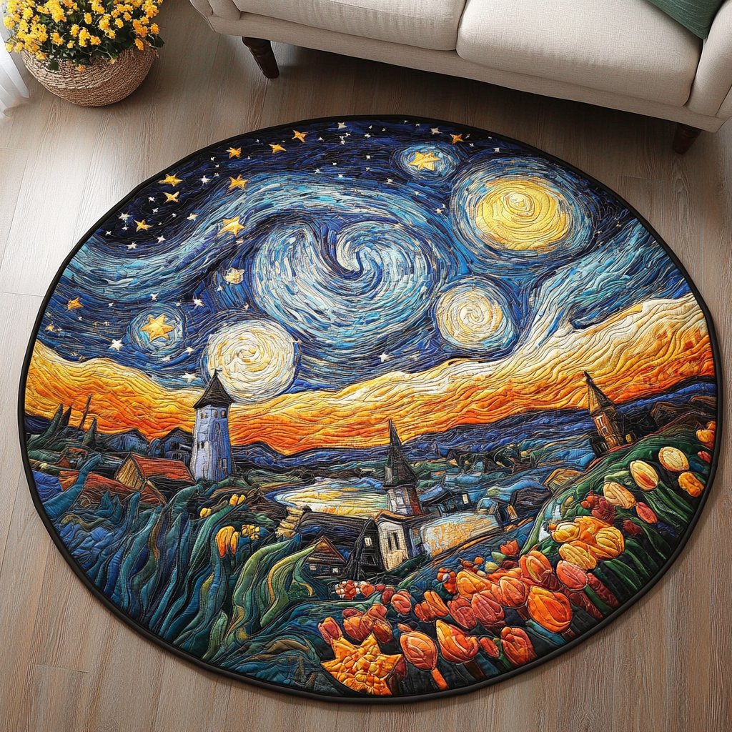 Blossom Village Round Mat Rug - washable non-slip printed rug