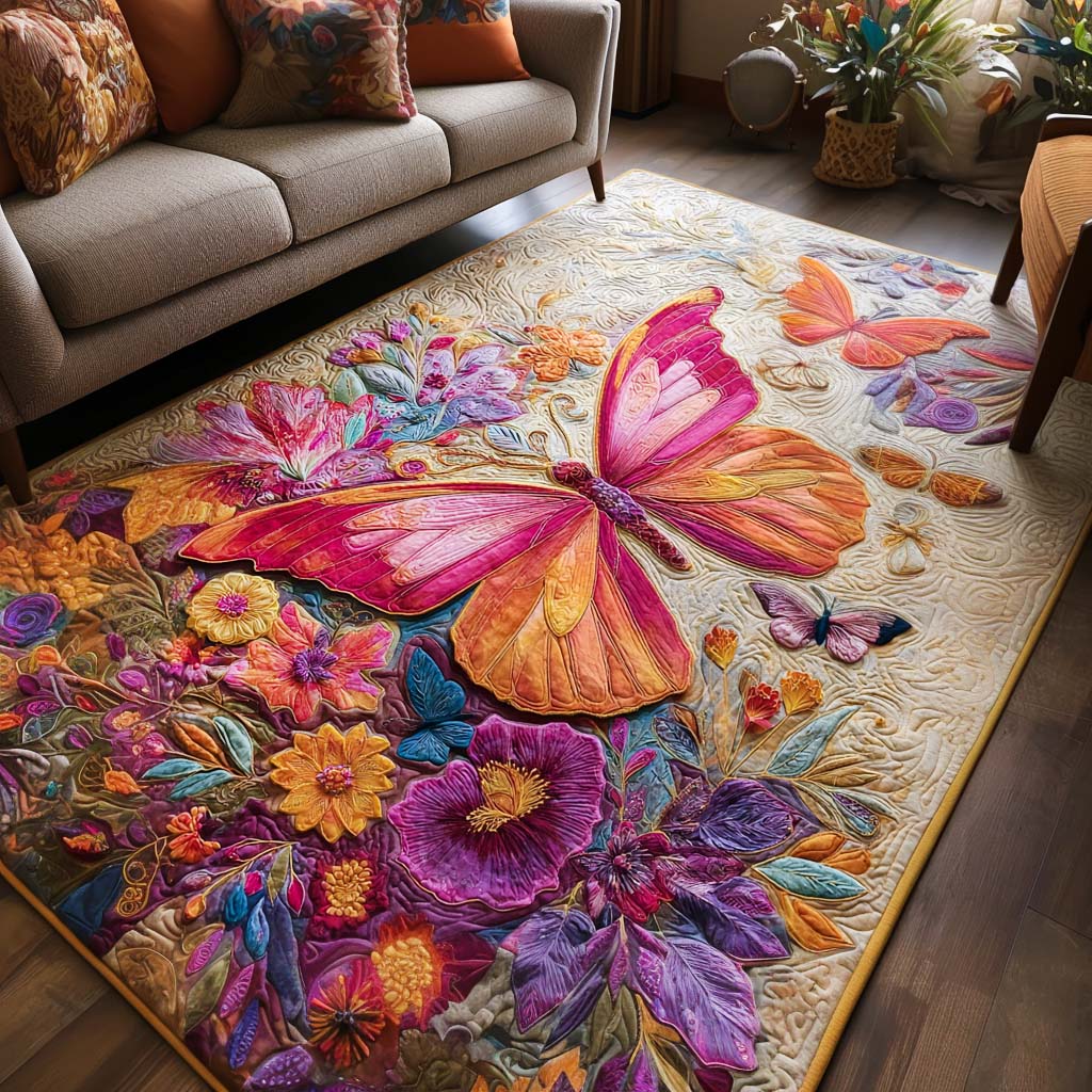 Blossom Wings area rug in a living room