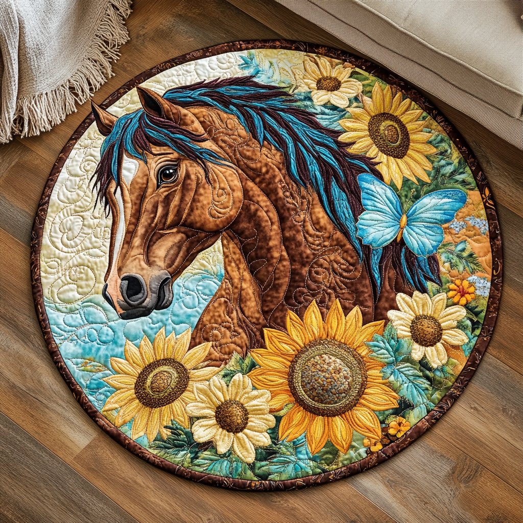 Blossomed Ride Round Mat Rug - washable non-slip printed rug