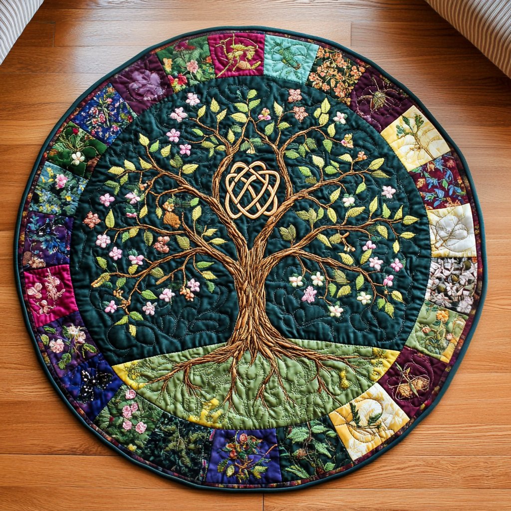 Blossoming Roots Round Mat Rug - washable non-slip printed rug