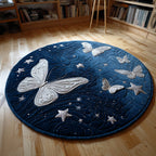 Blue Butterfly Galaxy Round Mat Rug - washable non-slip printed rug