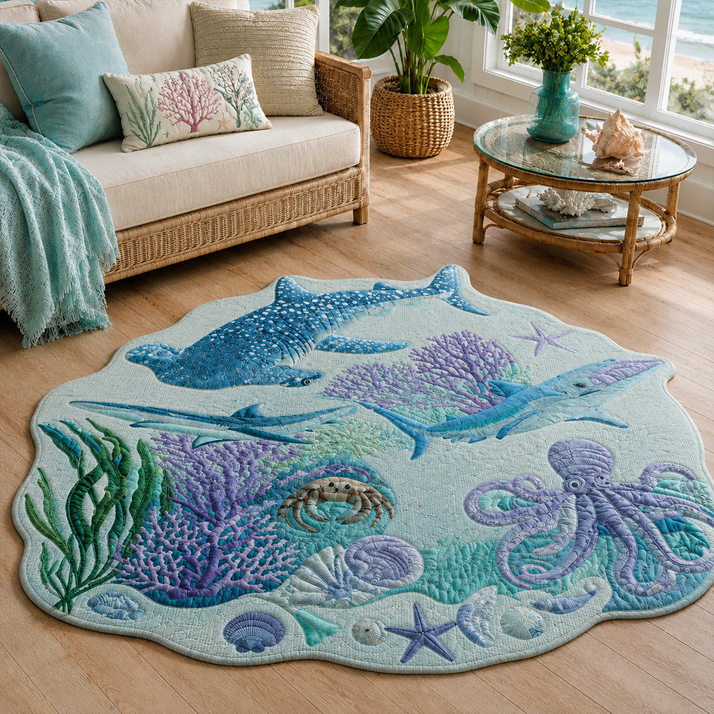 Blue Current Custom Shape Area Rug - Nature Design | Die-Cut Non-Slip Rug - washable non-slip printed rug