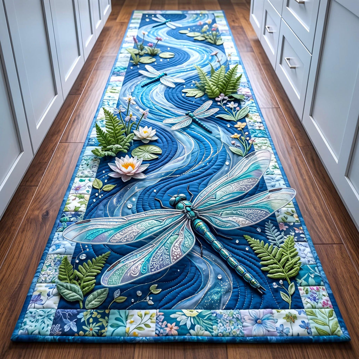 Blue Dragonfly Runner Rug - Cute Animal Design | Charming Runner Rug - washable non-slip printed rug