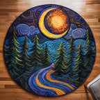 Blue Horizon Round Mat Rug - washable non-slip printed rug