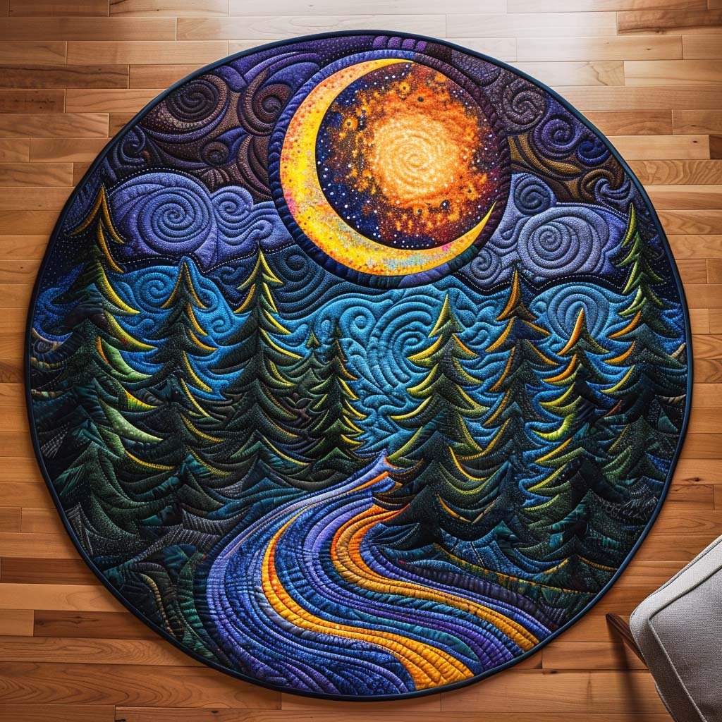 Blue Horizon Round Mat Rug - washable non-slip printed rug