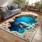 Blue Lagoon Escape area rug in a living room