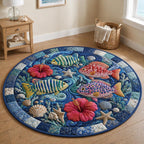 Blue Lagoon Round Mat Rug - washable non-slip printed rug