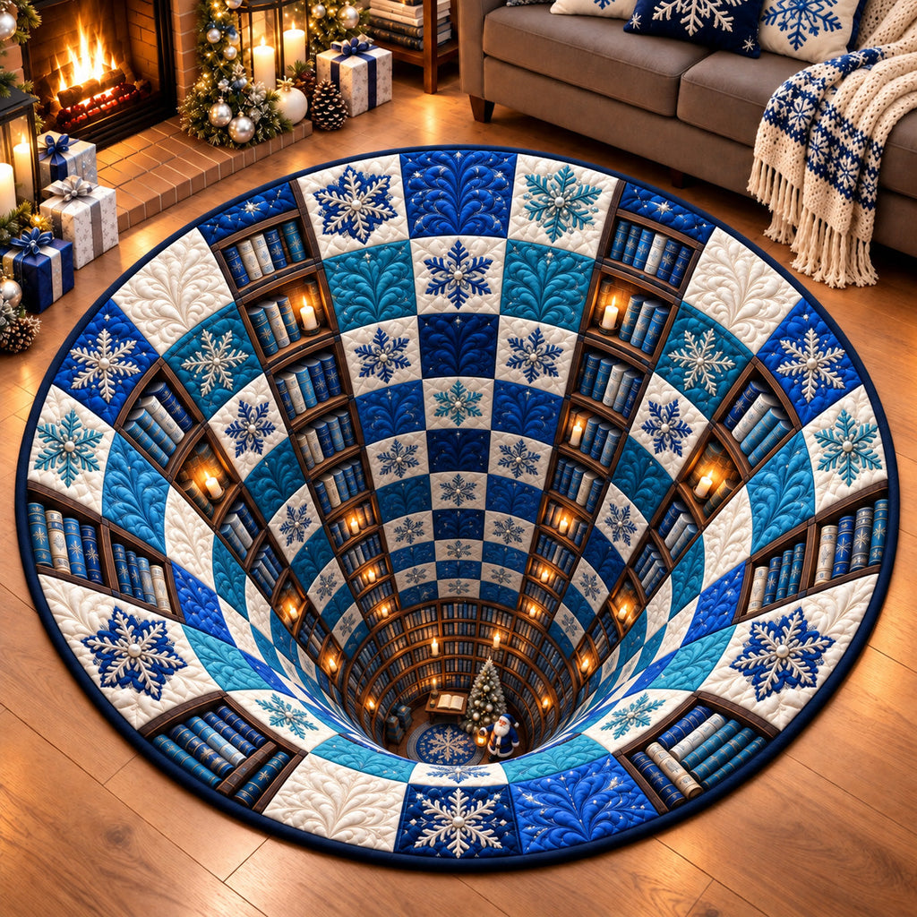 Blue Library Vortex Round Mat Rug - Nature Design | Serene Home Decor - washable non-slip printed rug